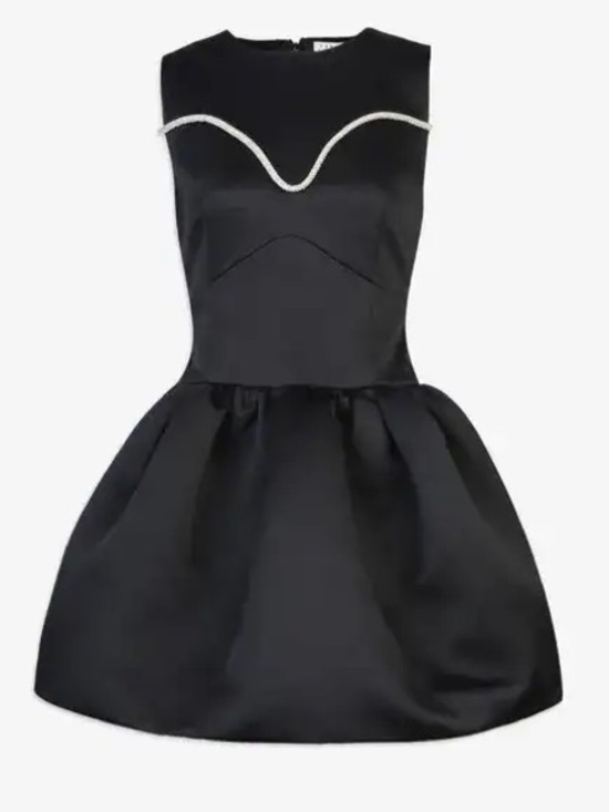 Tanya Taylor Dresses & Skirts - Tanya Taylor Noaki Embellished Black Satin Mini Flare Dress size 6